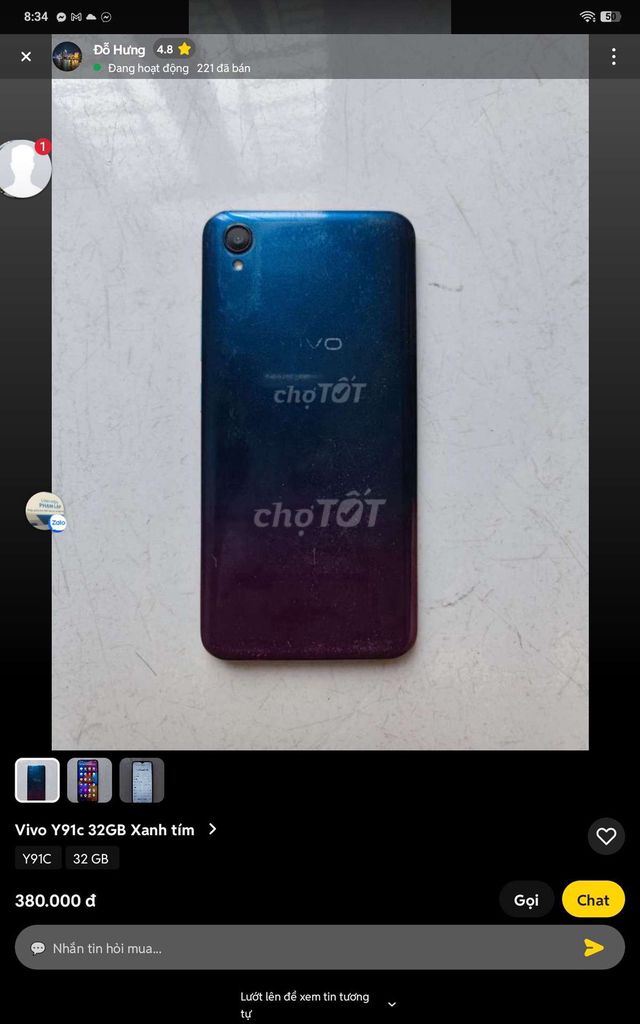 Vivo Y91C 32GB Xanh tím. Mua bán Điện thoại tại Huyện Bình Chánh Tp Hồ Chí Minh được đăng bởi Thạch Thị Nol hình 1