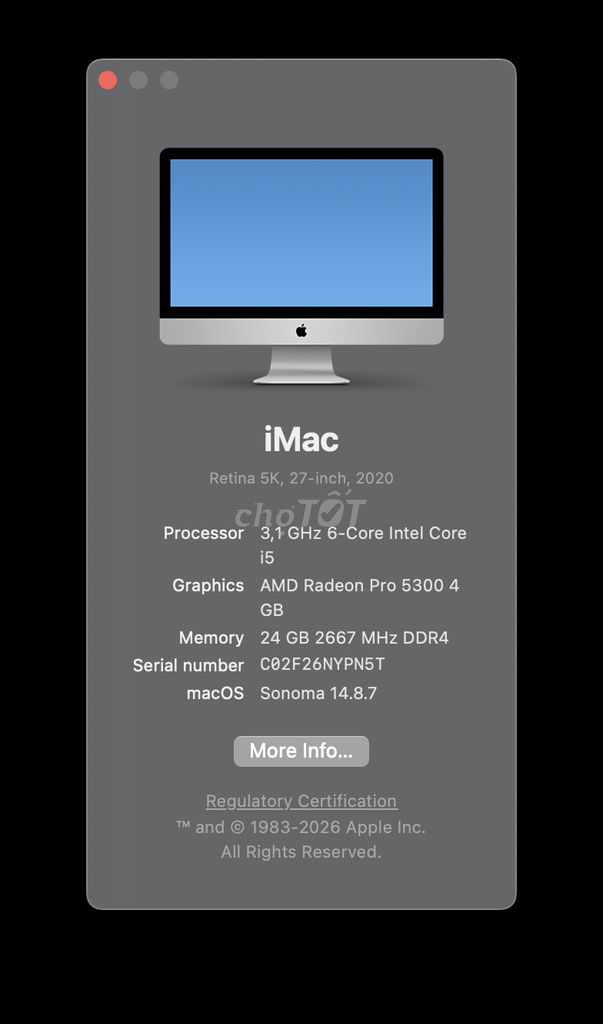 Apple iMac 5K 2020 i5 27 inch 24GB/256GB/4GB. Mua bán Máy tính để bàn tại Thành phố Thủ Đức Tp Hồ Chí Minh được đăng bởi Trịnh Á Lực hình 1
