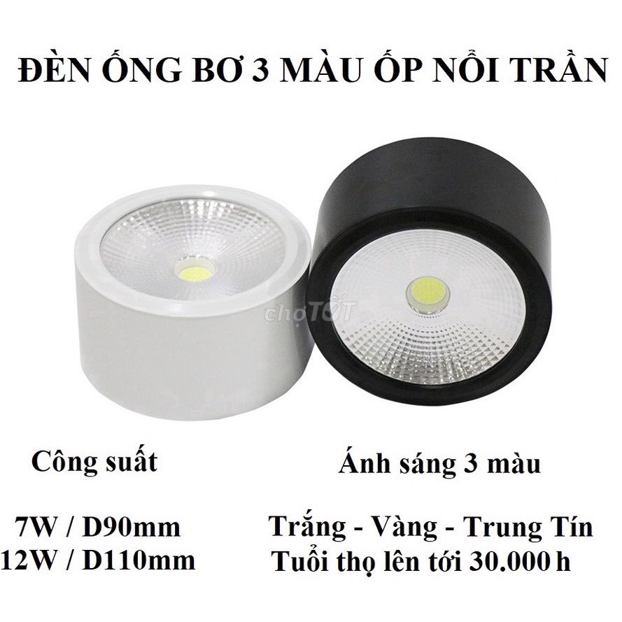 Đèn ống bơ (đèn lon) ốp trần nổi 12w 3 chế độ màu