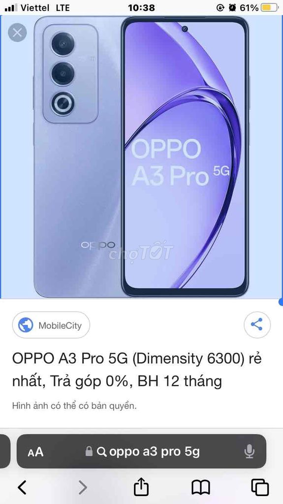 OPPO A3 Pro 5G Tím. Mua bán Điện thoại tại Quận Nam Từ Liêm Hà Nội được đăng bởi Thanh Sang hình 1