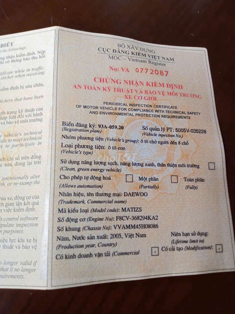 Daewoo Matiz 2005 SE 0.8 MT - 12345 km. Mua bán Ô tô tại Thành phố Thủ Dầu Một Bình Dương được đăng bởi Anh dương  hình 14