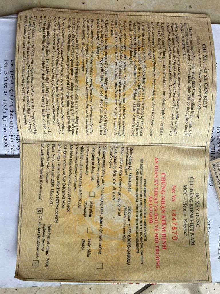 huyndai starex van 6 chổ + 800kg đăng kiểm 05/2026. Mua bán Xe tải, xe ben tại Thành phố Dĩ An Bình Dương được đăng bởi Kim Son hình 5