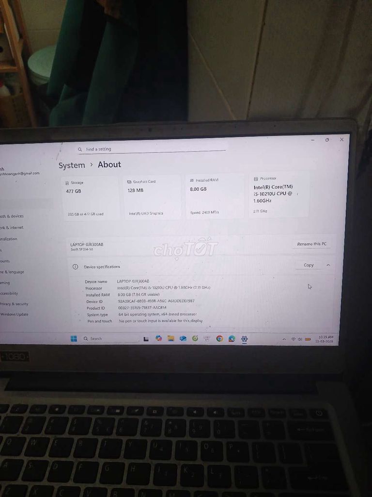 Acer Swift 3 SF314-55G i5-8265U 8GB/256GB. Mua bán Laptop tại Quận 10 Tp Hồ Chí Minh được đăng bởi Tạ Huỳnh Hoàng Anh hình 1