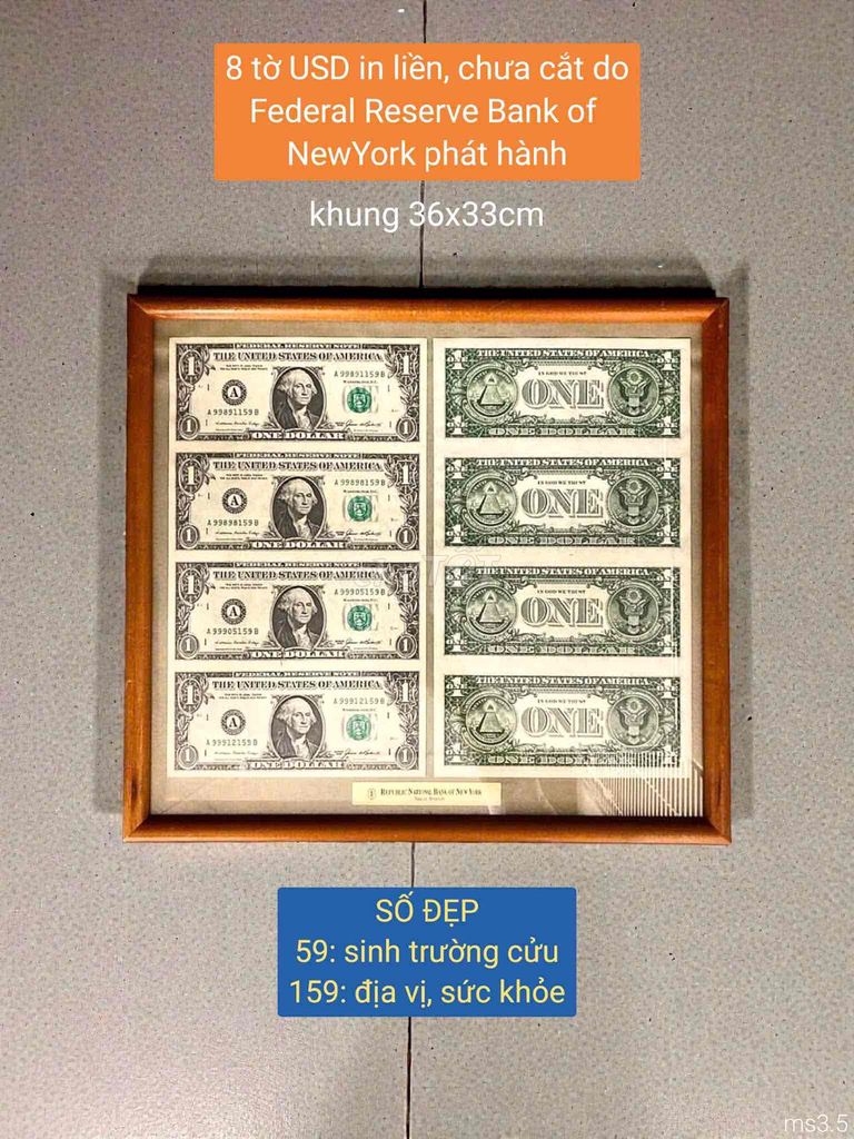 Tiền sưu tầm Đô la Mỹ 8 tờ 1 USD. Mua bán Đồ sưu tầm, đồ cổ tại Thành phố Rạch Giá Kiên Giang được đăng bởi Đức Bảo Trần hình 1