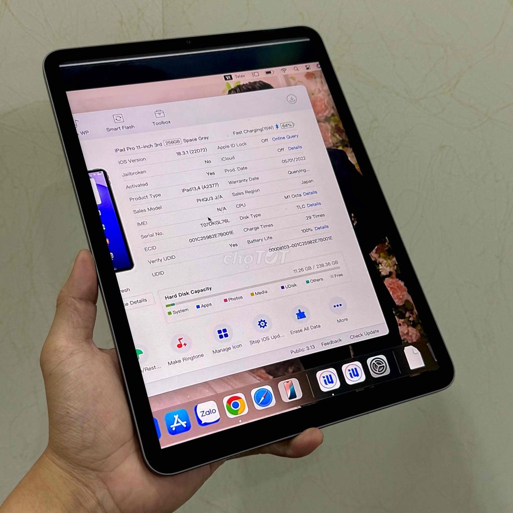 ipad pro m1 11" gray 256 wifi zin keng sạc ít