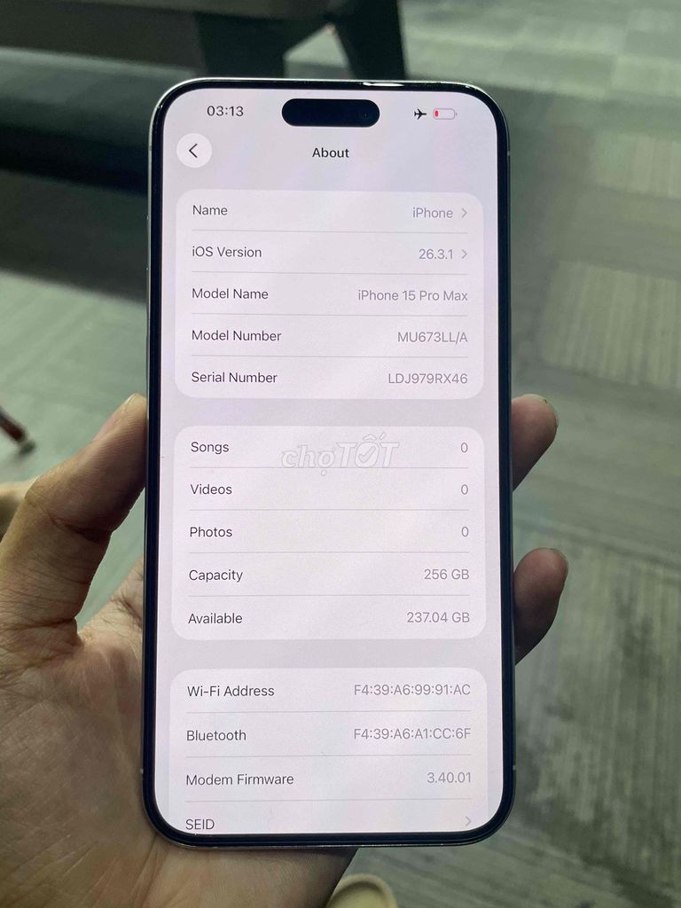 Apple iPhone 15 Pro Max 256GB Bạc. Mua bán Điện thoại tại Quận Lê Chân Hải Phòng được đăng bởi Cao Mạnh Cường hình 1