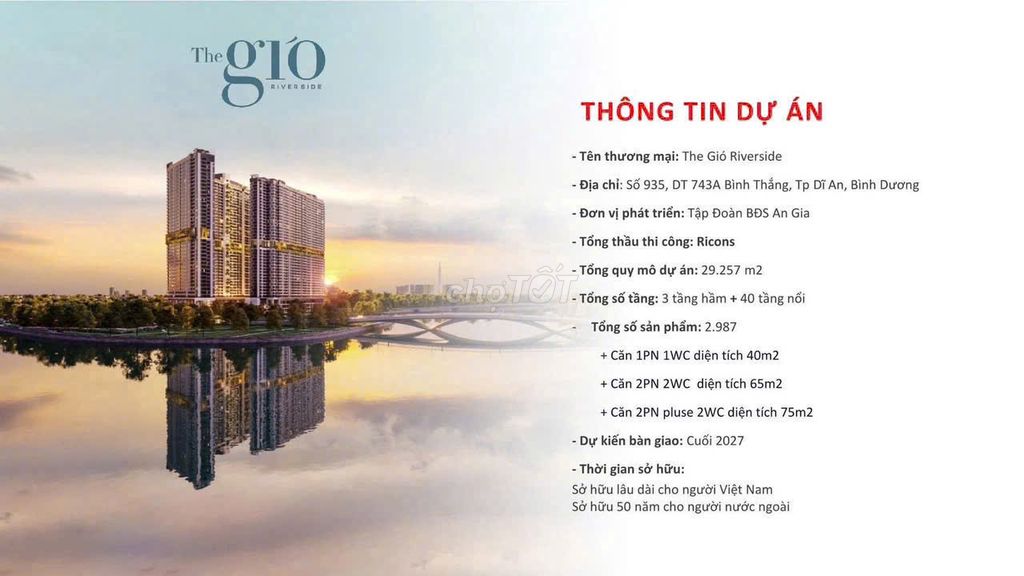 Bán căn hộ chung cư tại The Gió Riverside, 35 triệu/m2, 40m2, 1PN,1WC