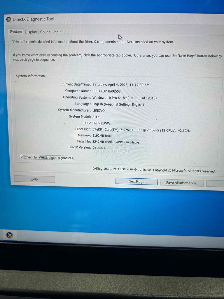 Lenovo 81LK I7-9750F 8GB/256GB. Mua bán Laptop tại Quận Hai Bà Trưng Hà Nội được đăng bởi Dinh Canh hình 1