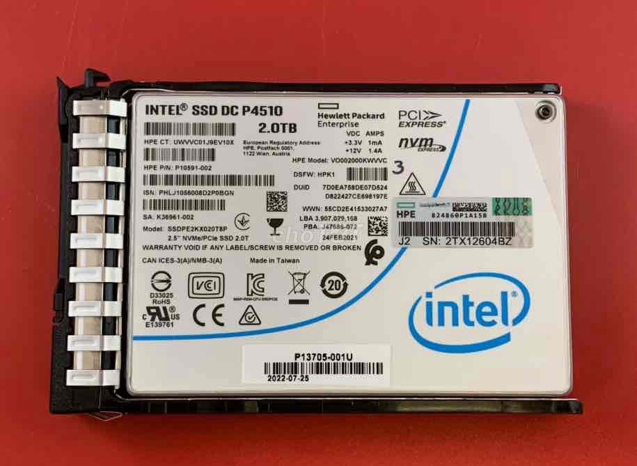 Intel 2TB P4510 SSD NVME U.2 SSDPE2KX020T8P1 Solid