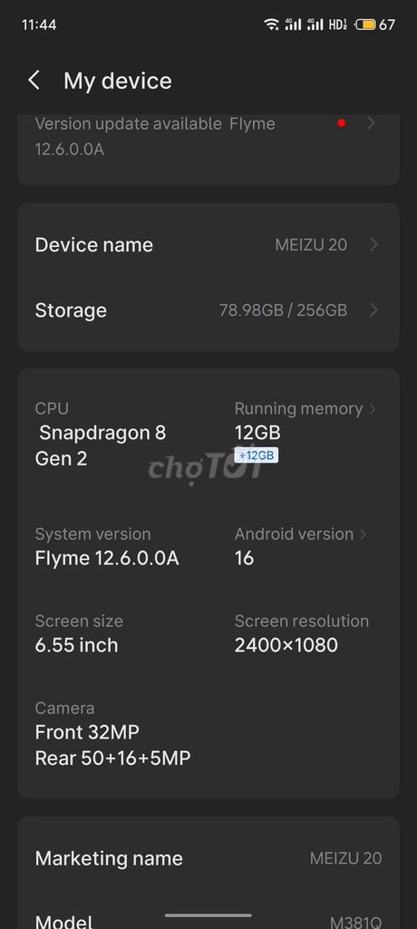 Meizu 20 256GB Xanh mint. Mua bán Điện thoại tại Thành phố Thủ Đức Tp Hồ Chí Minh được đăng bởi A Dũng hình 1