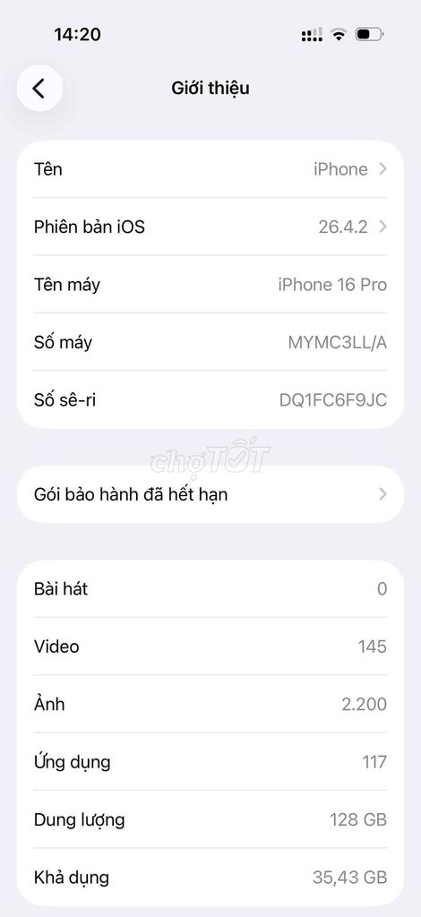iPhone 16 Pro 128GB Titan Mỹ titan samac mới hếtbh. Mua bán Điện thoại tại Quận Cẩm Lệ Đà Nẵng được đăng bởi NGUYỄN Văn Vũ hình 1