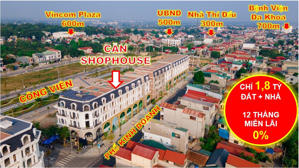 Cần Bán căn Shophouse 460m2,Mặt đường lớn ,Vốn 5,5 tỷ, Sổ đỏ lâu dài