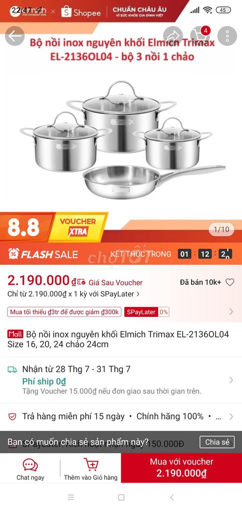 Bộ nồi chảo Elmich Trimax tặng chảo 20cm. Mua bán Dụng cụ nhà bếp tại Huyện Thanh Trì Hà Nội được đăng bởi Đinh Phú Thịnh hình 1