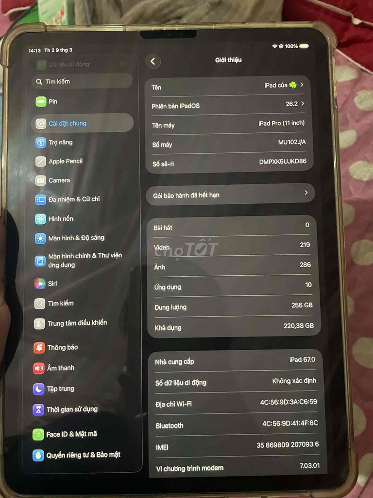 iPad Pro 11" 2018, 256GB, 4G, Đã dùng. Mua bán Máy tính bảng tại Huyện Bình Xuyên Vĩnh Phúc được đăng bởi Đức doanh hình 1