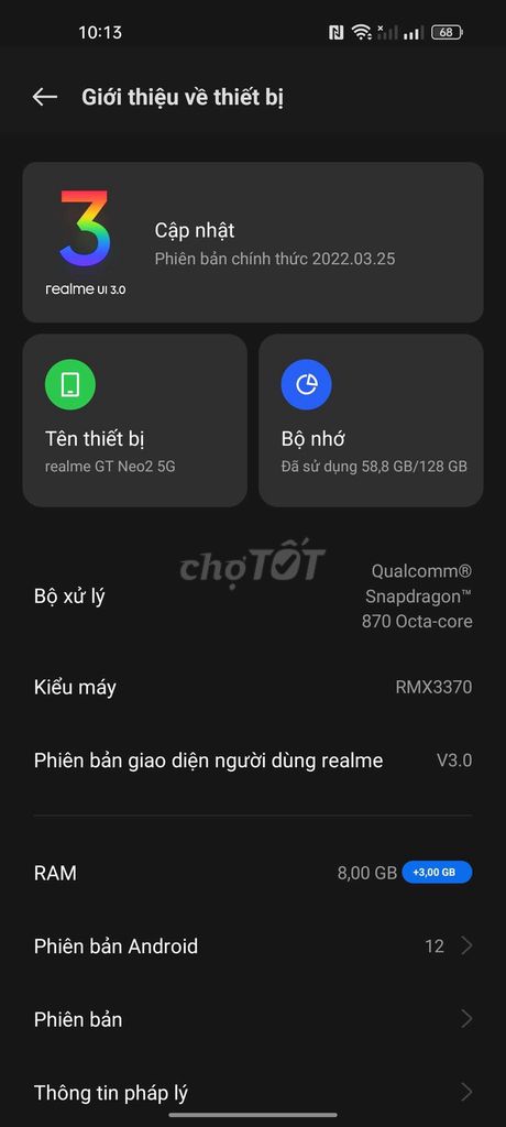 Realme GT Neo2 5G 128GB Snapdragon 870. Mua bán Điện thoại tại Huyện Nghi Lộc Nghệ An được đăng bởi Thắng Bùi hình 1