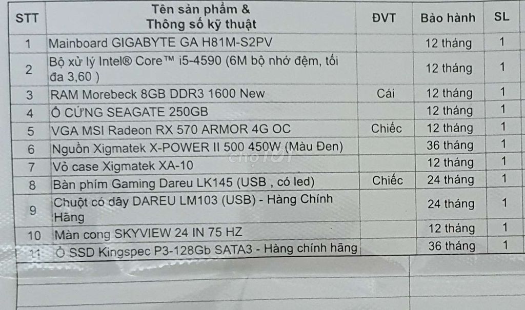 0869158968 - Máy tính để bàn I5 4590 + VGA RX570 + SSD 128