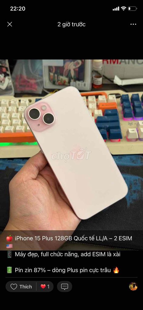 Apple iPhone 15 Plus 128GB Hồng. Mua bán Điện thoại tại Thành phố Biên Hòa Đồng Nai được đăng bởi Uyên Phạm hình 1