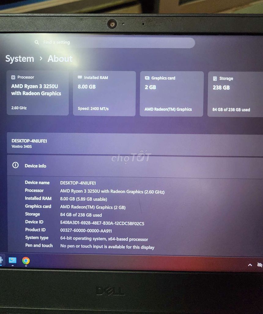 Dell Vostro 3405 Ryzen 3 3250U 8GB/238GB SSD Đen. Mua bán Laptop tại Quận Thanh Khê Đà Nẵng được đăng bởi Đức hình 1
