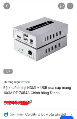 Khuếch đại HDMI qua LAN 100m, USB Dtech DT-7054A
