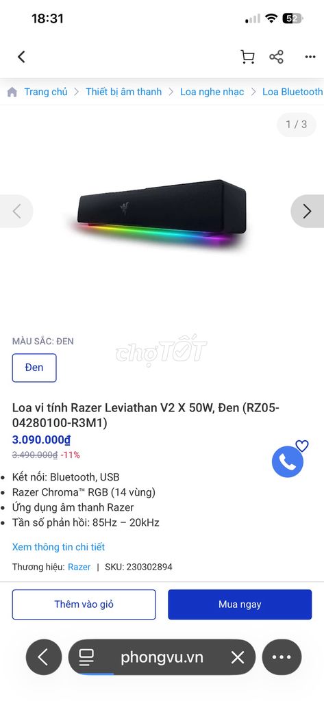 Loa vi tính Razer Leviathan V2 X 50W. Mua bán Tivi, Âm thanh tại Thành phố Pleiku Gia Lai được đăng bởi Võ Hoàng Nguyễn Vũ hình 1