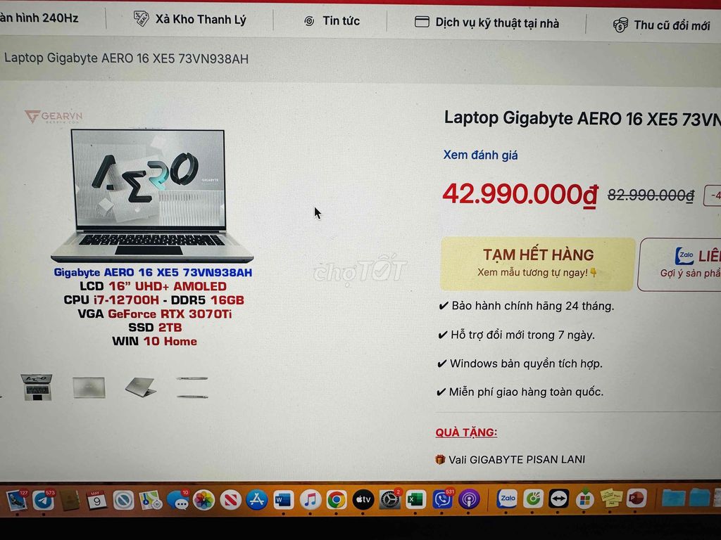 Gigabyte AERO 16 XE5 i7-12700H / 32/2Tb/Rtx 3070Ti. Mua bán Laptop tại Quận 1 Tp Hồ Chí Minh được đăng bởi khanh laptop hình 1
