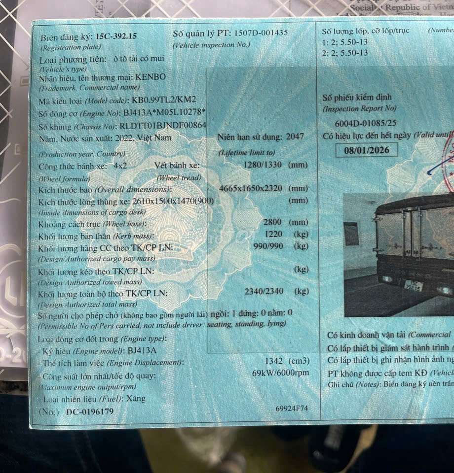 Bán gấp kenbo 990kg đời 2022 thùng bạt 2m6. Mua bán Xe tải, xe ben tại Thành phố Thuận An Bình Dương được đăng bởi Hồ Xe Tải hình 4
