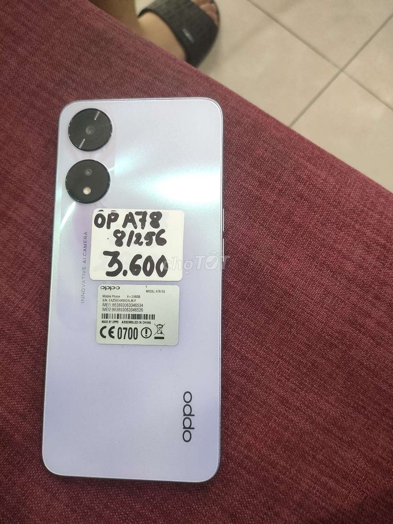 Oppo A78 5G 8GB/256GB Tím Mới. Mua bán Điện thoại tại Quận 8 Tp Hồ Chí Minh được đăng bởi ThếGiới Phụkiện Lan Anh hình 1