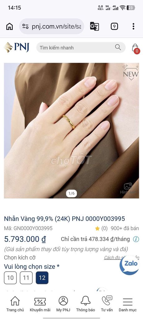 Nhẫn PNJ Nữ Vàng 24K size 13. Mua bán Phụ kiện thời trang khác tại Quận Bắc Từ Liêm Hà Nội được đăng bởi thị hoa hình 1