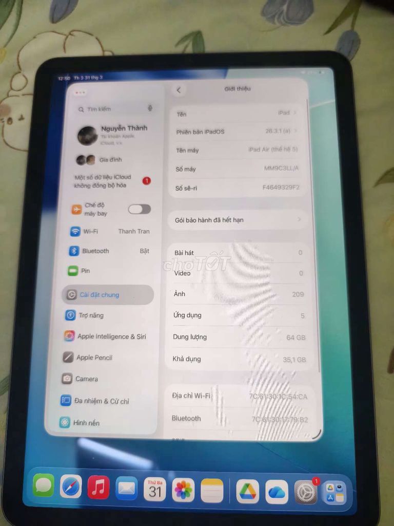 Apple iPad Air 5 (M1) 8GB/64GB Xám. Mua bán Máy tính bảng tại Huyện Hòa Vang Đà Nẵng được đăng bởi Thành hình 1