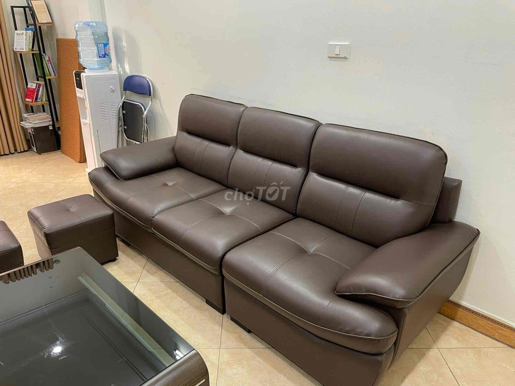 Bộ bàn ghế sofa góc bọc da màu nâu Hàn Quốc