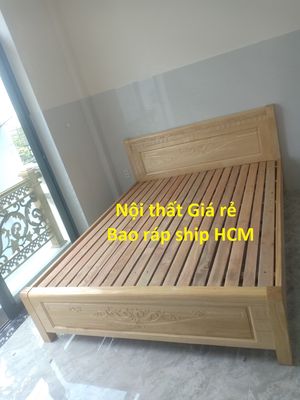 Giường gỗ sồi Nga 1m2-1m8x2m cứng cáp sẵn giao