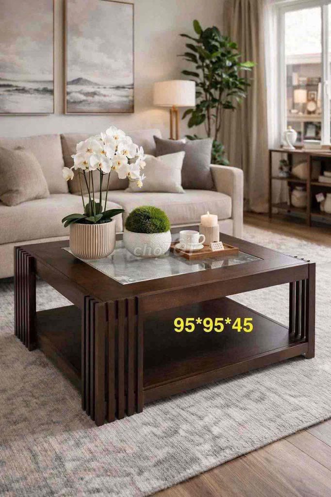 Bàn trà gỗ cao su Nâu óc chó 95x95x45cm. Mua bán Bàn ghế tại Quận Hoàng Mai Hà Nội được đăng bởi Tuấn hình 1