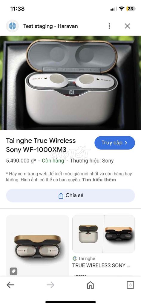 Tai nghe True Wireless Sony WF-1000XM3
