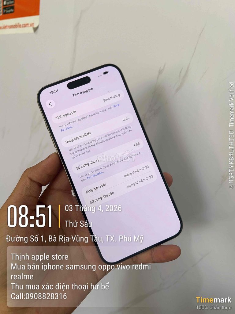 Apple iPhone 15 Pro Max 256GB Xám. Mua bán Điện thoại tại Huyện Châu Đức Bà Rịa - Vũng Tàu được đăng bởi võ văn thịnh hình 1