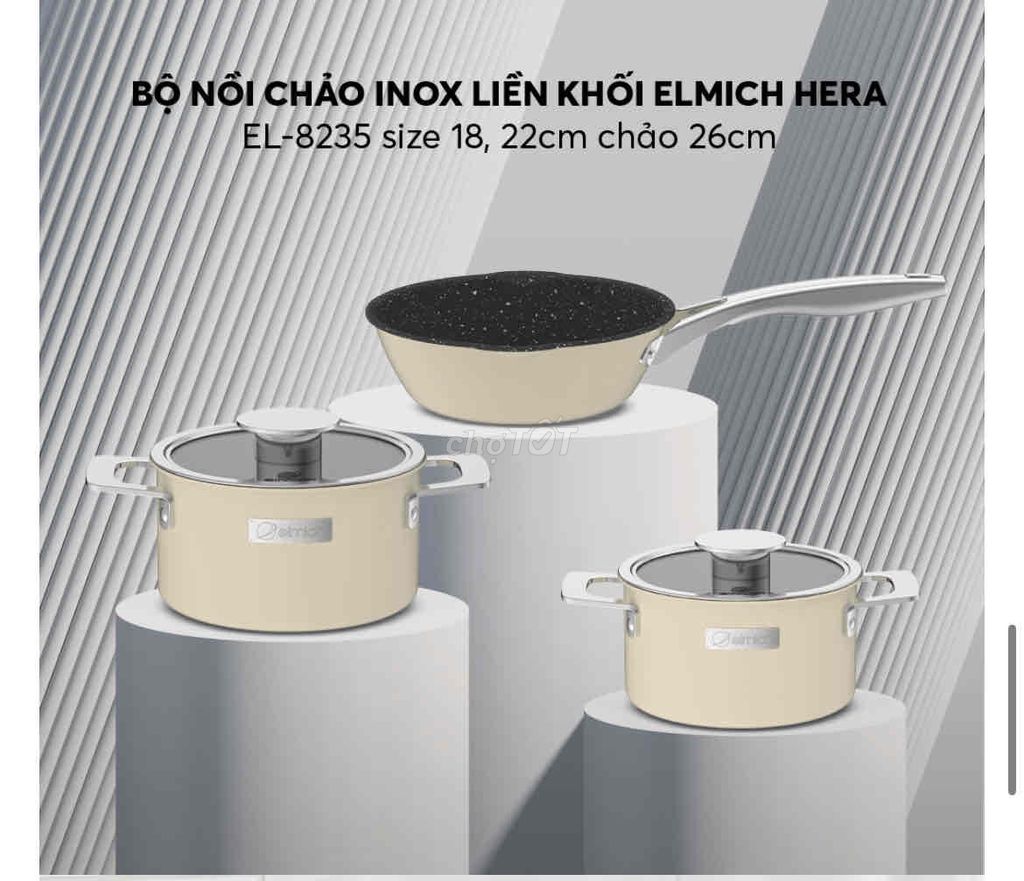 Bộ nồi Inox liền khối Elmich Hera mới 100%