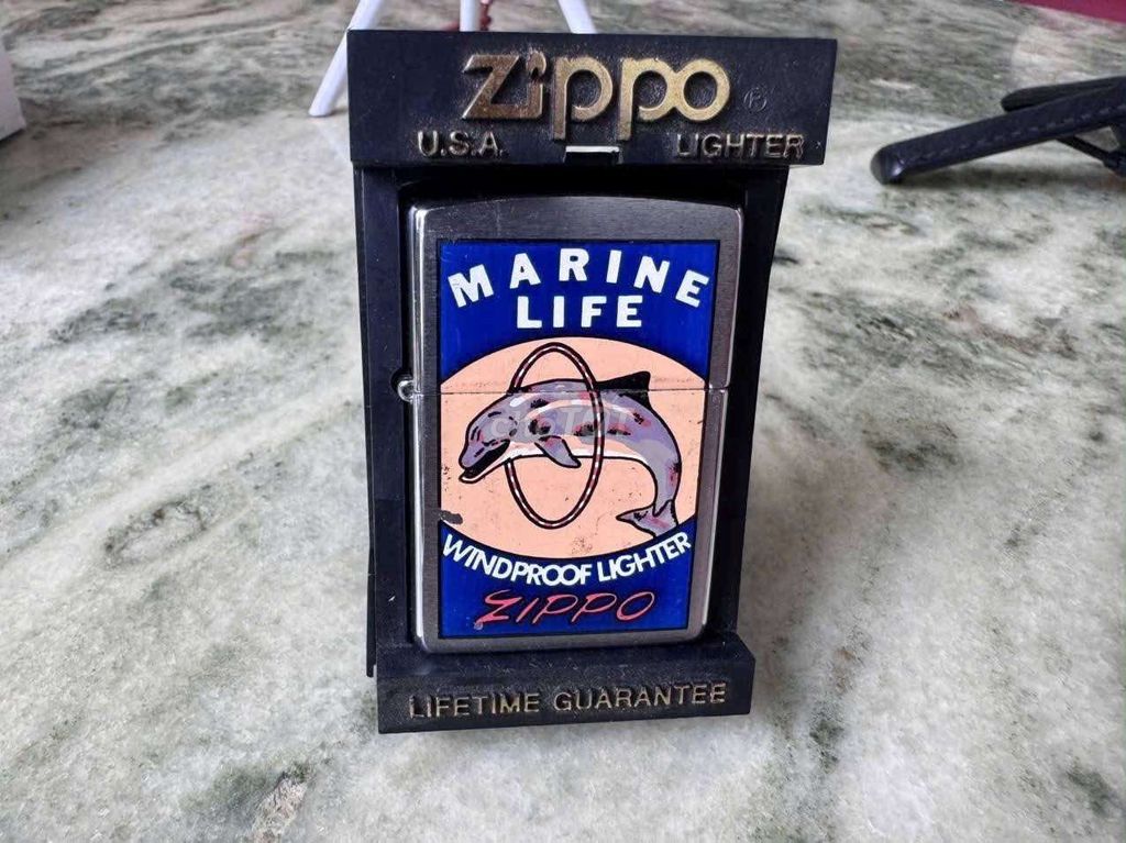 Bật lửa Zippo XIV Kim loại Bạc Cá heo Mỹ Mới 100%