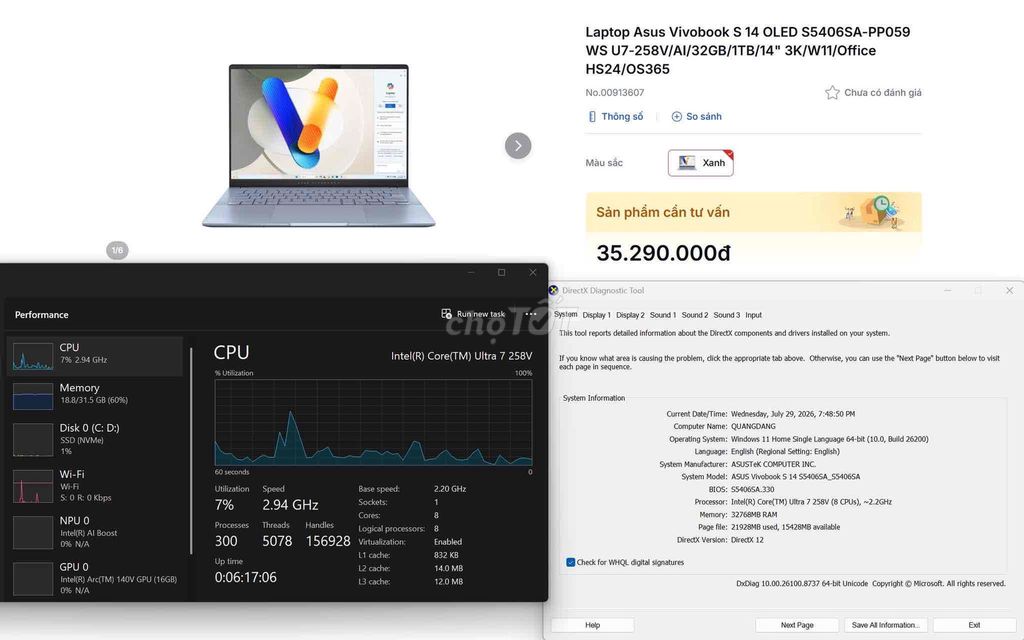 Asus Vivobook S 14 OLED i7 32GB/1TB. Mua bán Laptop tại Huyện Hóc Môn Tp Hồ Chí Minh được đăng bởi Quang hình 1