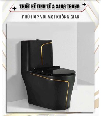 Bồn Cầu 1 Khối Đen Viền Vàng Cao Cấp(tặng vòi xịt). Mua bán Thiết bị vệ sinh, nhà tắm tại Huyện Bình Chánh Tp Hồ Chí Minh được đăng bởi NiNa SHOP
