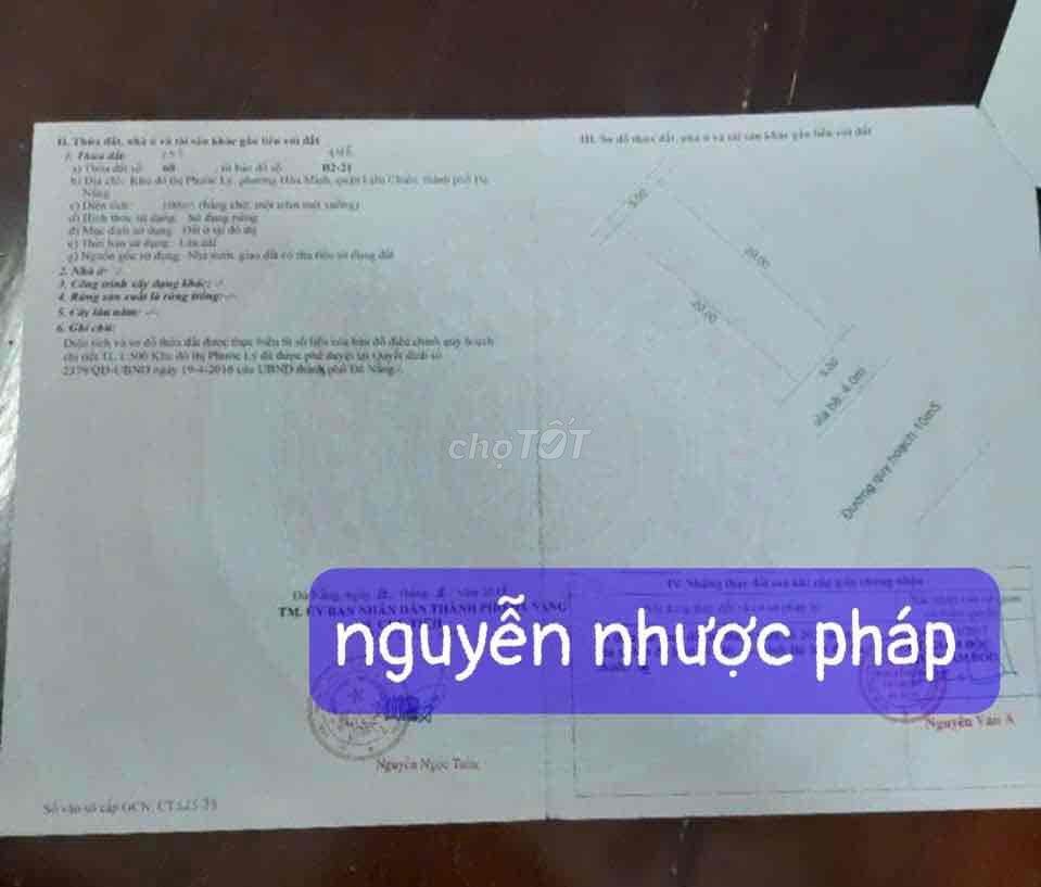 bán  đất đường 10 m5 khu đô thị phước lý , đường nguyễn nhược pháp