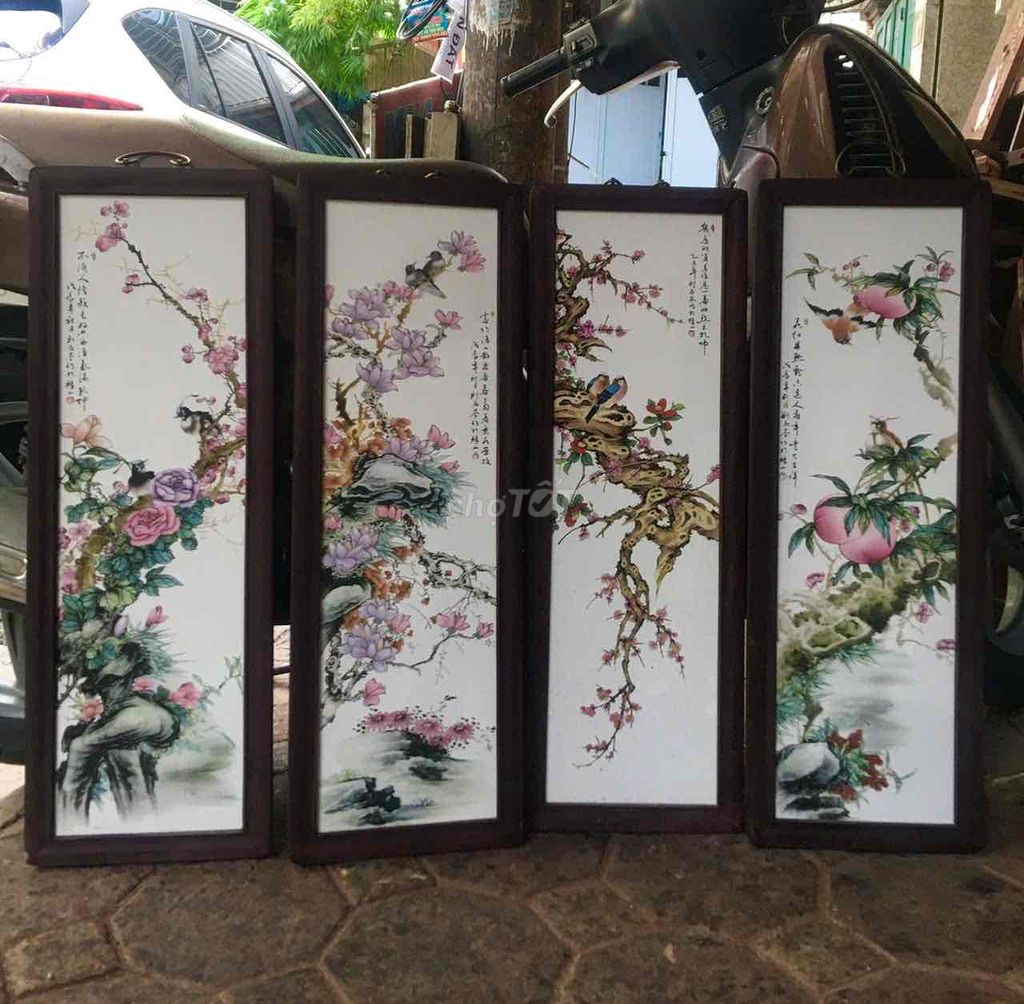 tranh tứ quý kt 27x80cm