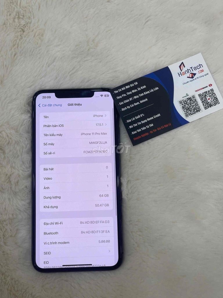 Iphone 11 pro max 64gb màu đen zin all 99% có góp