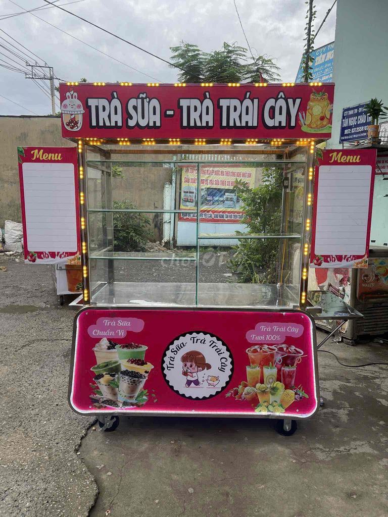 Tủ - Xe bán trà sữa nước ép 1m2 trang trí denled. Mua bán Tủ, kệ gia đình tại Huyện Bình Chánh Tp Hồ Chí Minh được đăng bởi Cơ Khí Tân Ngọc Châu hình 1