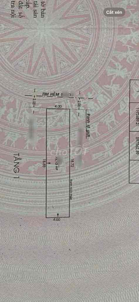 BÁN:  LÔ ĐẤT TRỐNG  NGAY ÂU CƠ TÂN BÌNH 4M X 19M  ĐƯỜNG ÔTÔ  GIÁ CHỈ 6