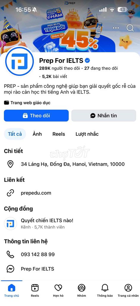 Prep IELTS 4.0-6.0 09.2028. Dịch vụ tại Quận Hà Đông Hà Nội được đăng bởi Quỳnh Anh hình 1