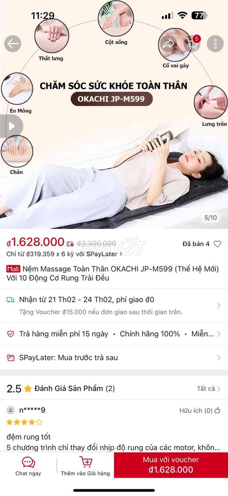 Nệm Massage Toàn Thân OKACHI JP-M599 (Thế Hệ Mới)