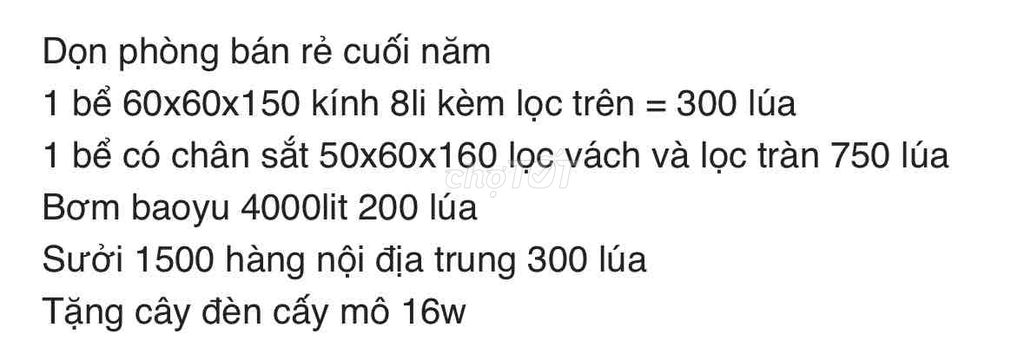 trả phòng thanh lý bể cá giá rẻ