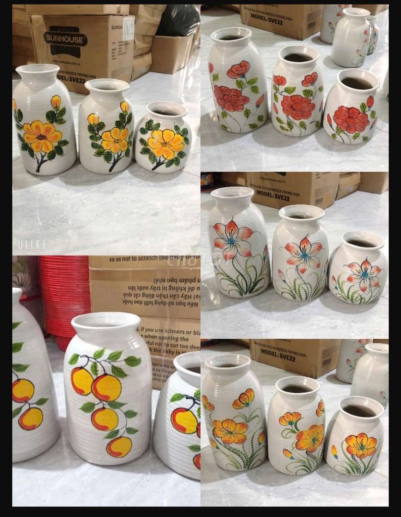3Bình hoa Gốm sứ Trắng Hoa văn 350k/bộ. Mua bán Cây cảnh, đồ trang trí tại Quận Thanh Khê Đà Nẵng được đăng bởi Gia Dụng Thủy Lê hình 1