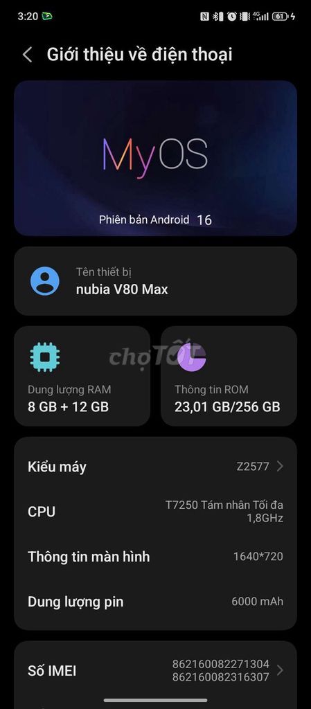 Nubia V80 Max 256GB. Mua bán Điện thoại tại Thành phố Thanh Hóa Thanh Hóa được đăng bởi Akai2020 hình 1