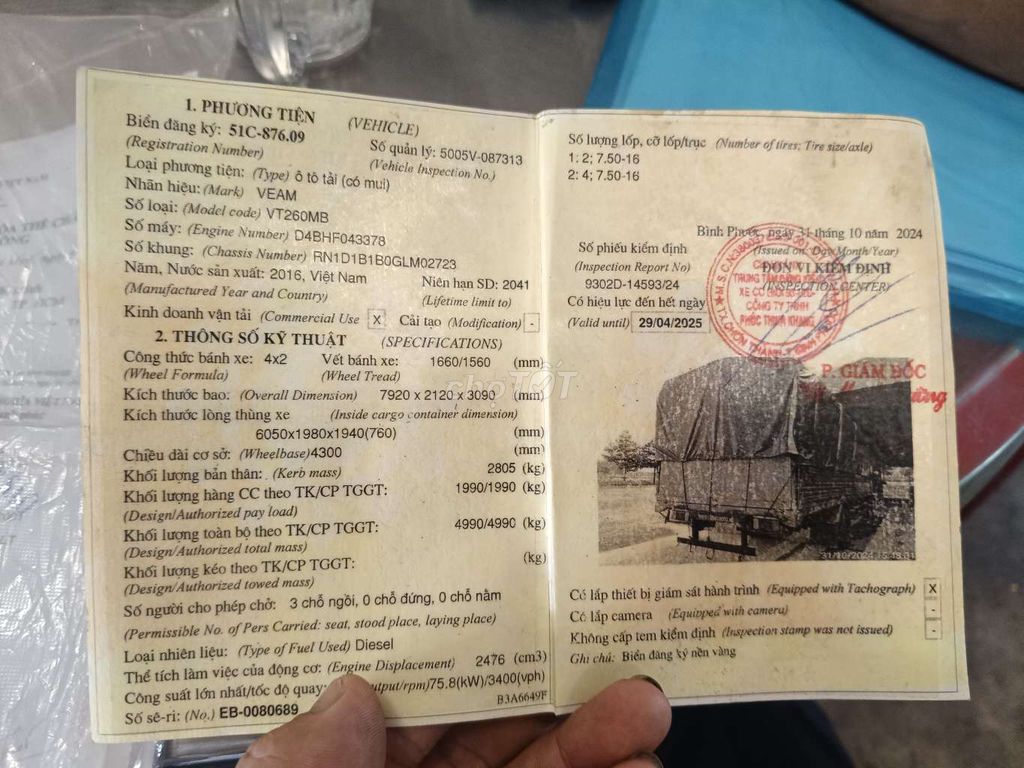 VEAM 2t5 thùng dài 6,2m, máy Huyndai. Mua bán Xe tải, xe ben tại Quận 12 Tp Hồ Chí Minh được đăng bởi Lê văn Khoa  hình 6