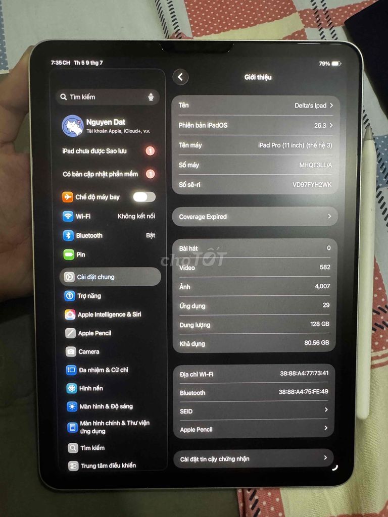 Apple iPad Pro M1 128GB Bạc kèm Pencil 2 cũ. Mua bán Máy tính bảng tại Quận 7 Tp Hồ Chí Minh được đăng bởi Delta hình 1